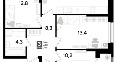 3-к. квартира, 70&nbsp;м²