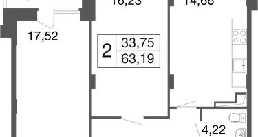 2-к. квартира, 63 м²