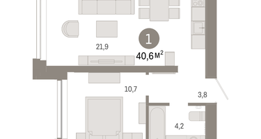 1-к. квартира, 40&nbsp;м²