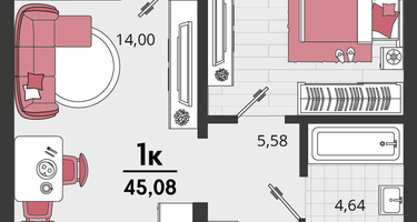 2-к. квартира, 45&nbsp;м²