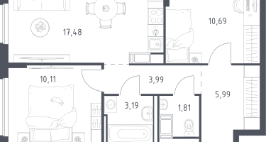 2-к. квартира, 53&nbsp;м²