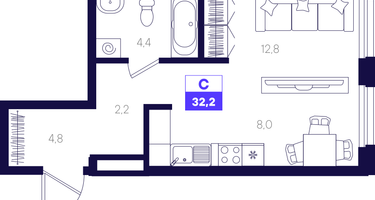 1-к. квартира, 32&nbsp;м²