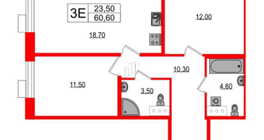 2-к. квартира, 60 м²