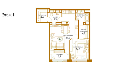 1-к. квартира, 66&nbsp;м²