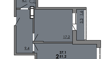 2-к. квартира, 52&nbsp;м²