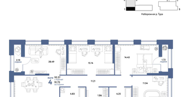 4-к. квартира, 95 м²