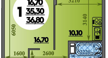 1-к. квартира, 36 м²