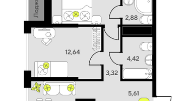 2-к. квартира, 61,1&nbsp;м²