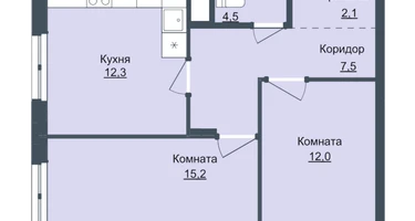 2-к. квартира, 54 м²