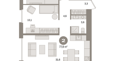 2-к. квартира, 77 м²