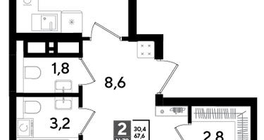 2-к. квартира, 66&nbsp;м²