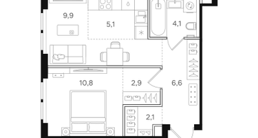 1-к. квартира, 41&nbsp;м²