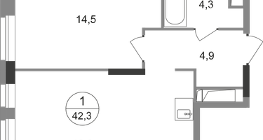 1-к. квартира, 42&nbsp;м²
