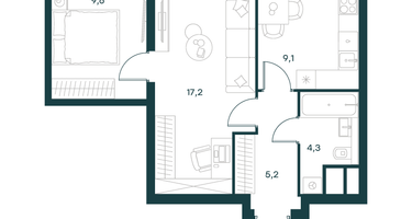 2-к. квартира, 45 м²