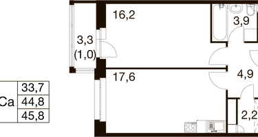 1-к. квартира, 44&nbsp;м²