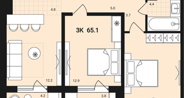 3-к. квартира, 65&nbsp;м²