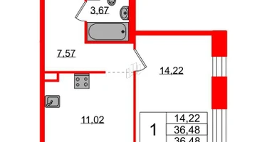 1-к. квартира, 36&nbsp;м²