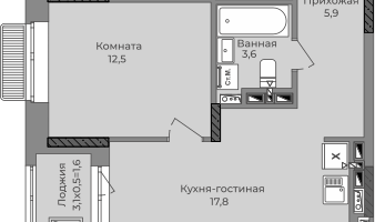 1-к. квартира, 42 м²