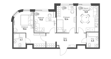 3-к. квартира, 73&nbsp;м²