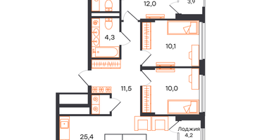 3-к. квартира, 88&nbsp;м²