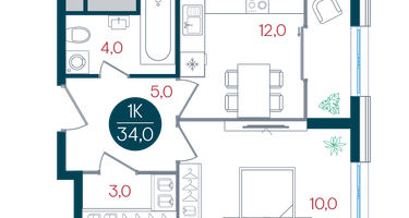 1-к. квартира, 34 м²