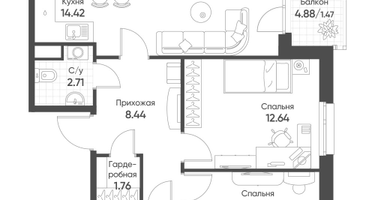 3-к. квартира, 68&nbsp;м²