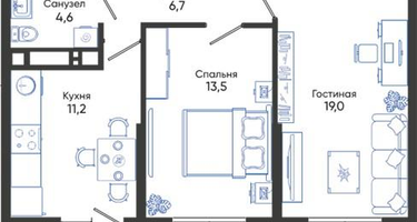 2-к. квартира, 56 м²