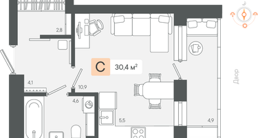 Студия, 30&nbsp;м²