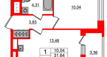 1-к. квартира, 31 м²