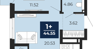 1-к. квартира, 43&nbsp;м²