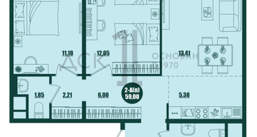 2-к. квартира, 59&nbsp;м²