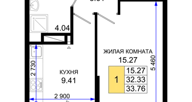 1-к. квартира, 33&nbsp;м²