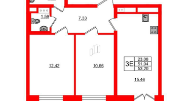 2-к. квартира, 53&nbsp;м²