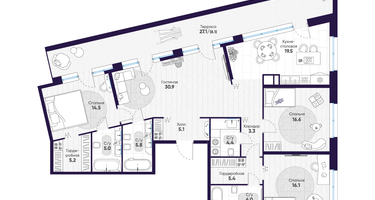 4-к. квартира, 145 м²