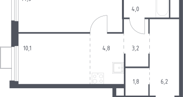 Студия, 44&nbsp;м²
