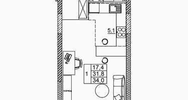 1-к. квартира, 34&nbsp;м²