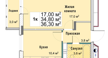 1-к. квартира, 36&nbsp;м²