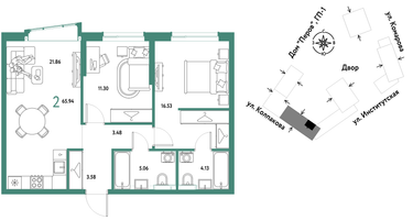 2-к. квартира, 65&nbsp;м²