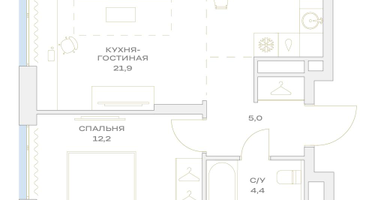 2-к. квартира, 43 м²