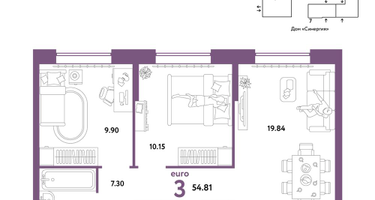 3-к. квартира, 54&nbsp;м²