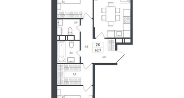 2-к. квартира, 62&nbsp;м²