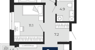 2-к. квартира, 58&nbsp;м²