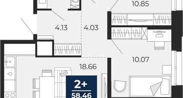2-к. квартира, 54&nbsp;м²