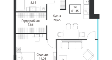 2-к. квартира, 61&nbsp;м²