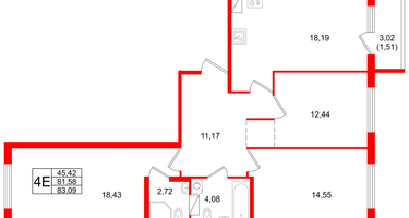 3-к. квартира, 83&nbsp;м²
