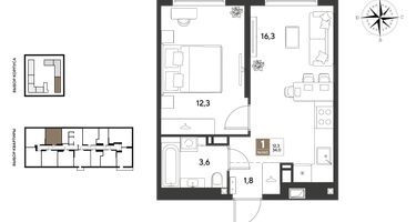 1-к. квартира, 34&nbsp;м²