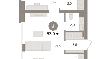 2-к. квартира, 53 м²
