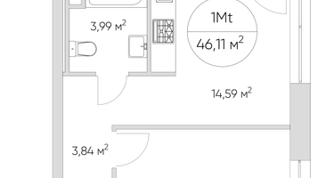 1-к. квартира, 46&nbsp;м²