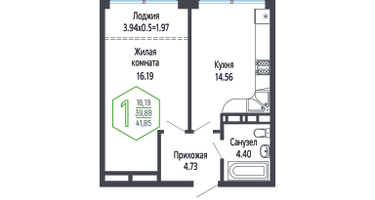 1-к. квартира, 42&nbsp;м²