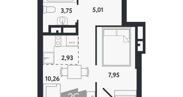 2-к. квартира, 29&nbsp;м²